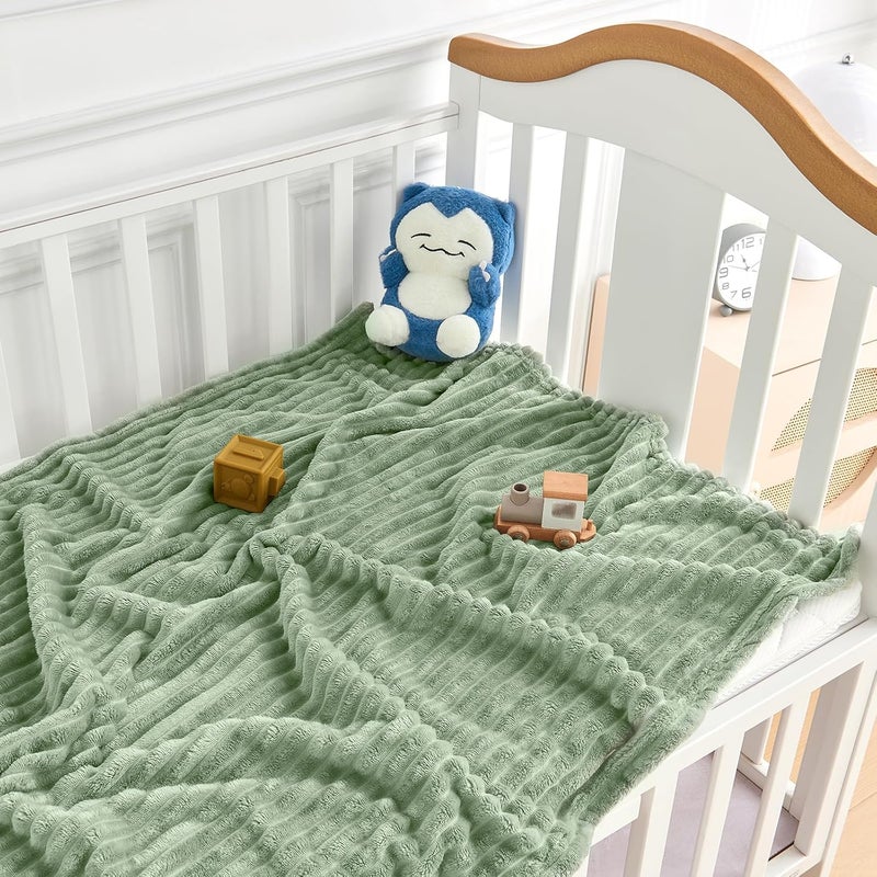 Eonkasp Soft Fleece Baby Blanket Ultra Cozy Green Baby Blankets for Boys Warm and Lightweight Infant Toddler Newborn Receiving Gift with Reversible Stripes for Crib Stroller, 30x40 Inch, Sage Green - Image 2